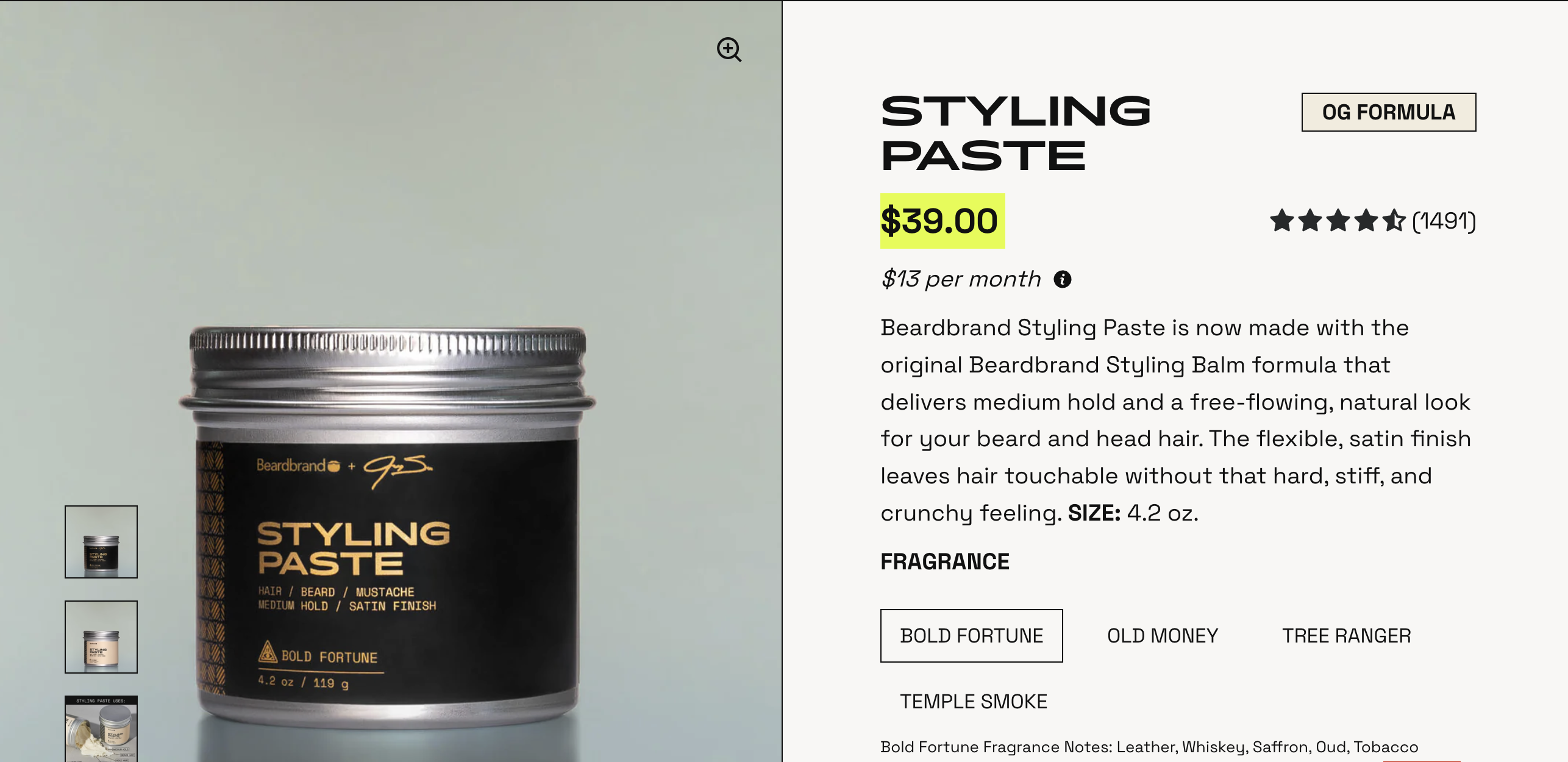product description showing unique features and pricing of the product